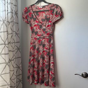 Women's pink paisley print faux wrap dress - size 4